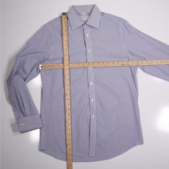 Charles Tyrwhitt Blue White Striped Non Iron Slim Fit Dress Shirt (38) 15-33 - Picture 4 of 7